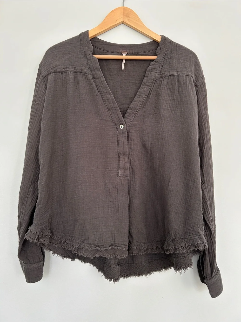 Free People Washed Charcoal Button Popover Tunic